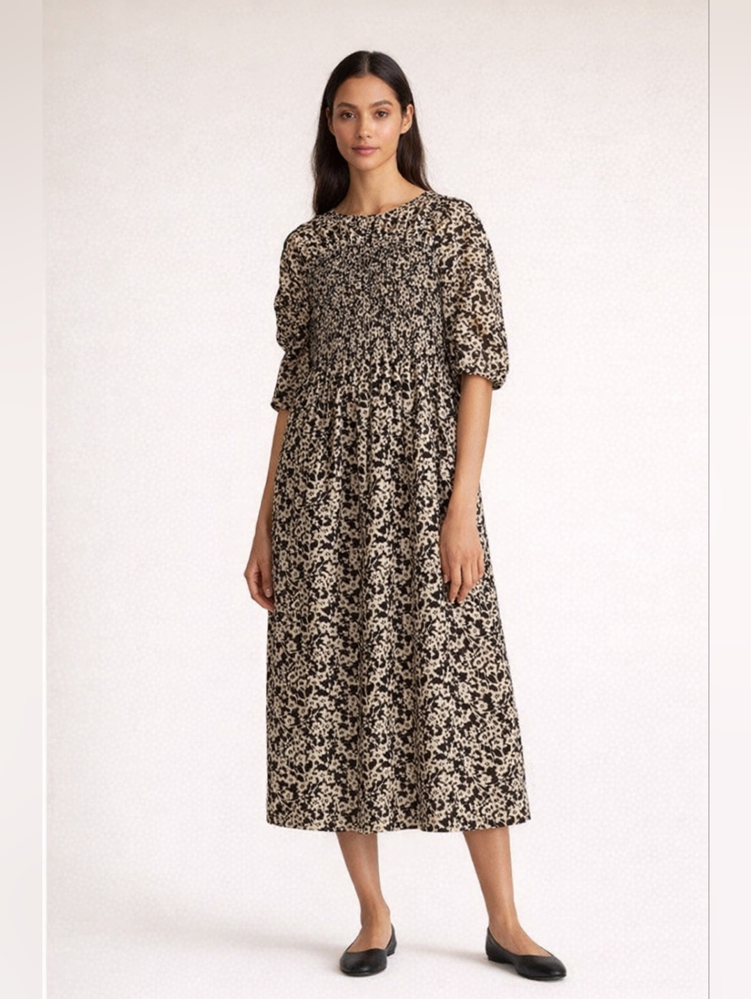 Nwt Rebecca Taylor Osaka In Buttercream Smocked Cotton Silk Midi Dress S